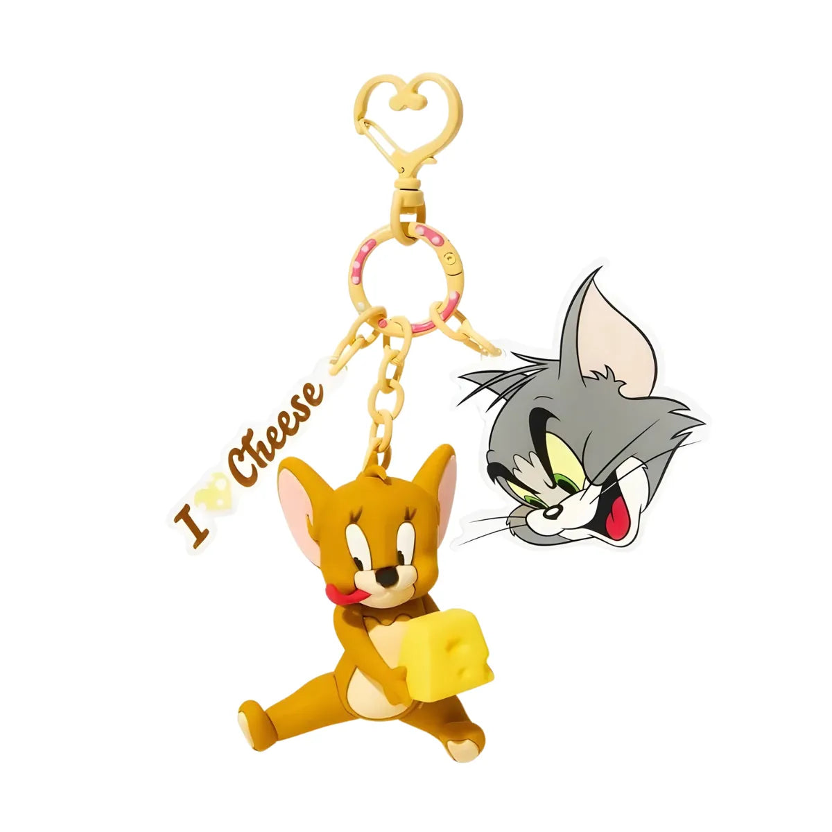Chaveiro Tom e Jerry 3D Miniatura Queijo Dourado Rosa