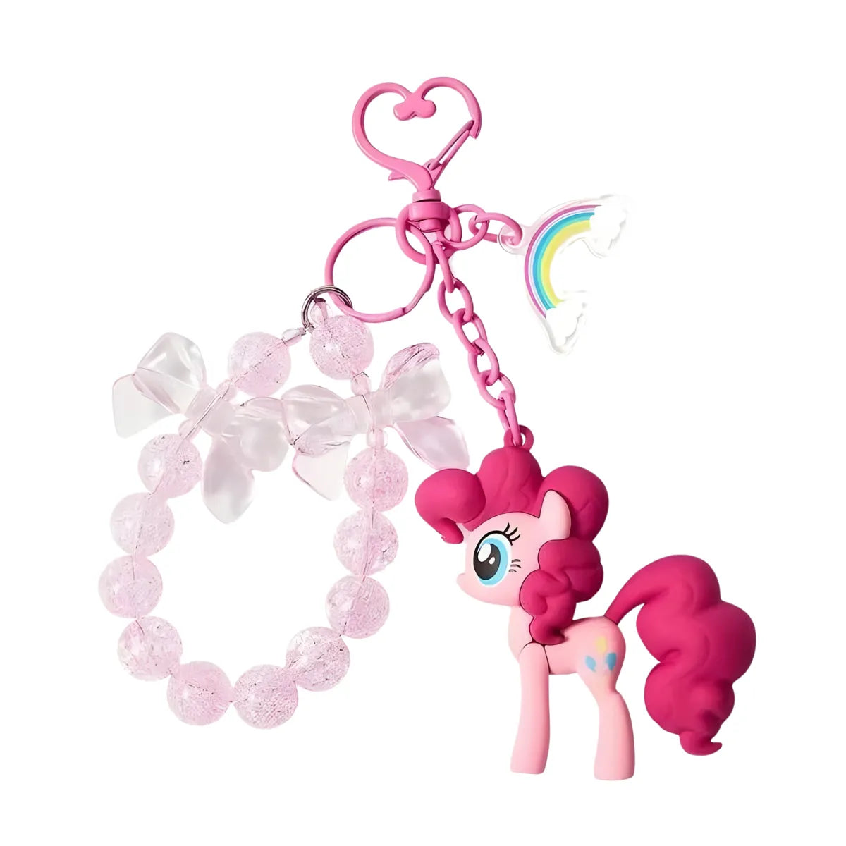 Chaveiro My Little Pony Pinkie Pie 3D Rosa Contas Arco-Íris