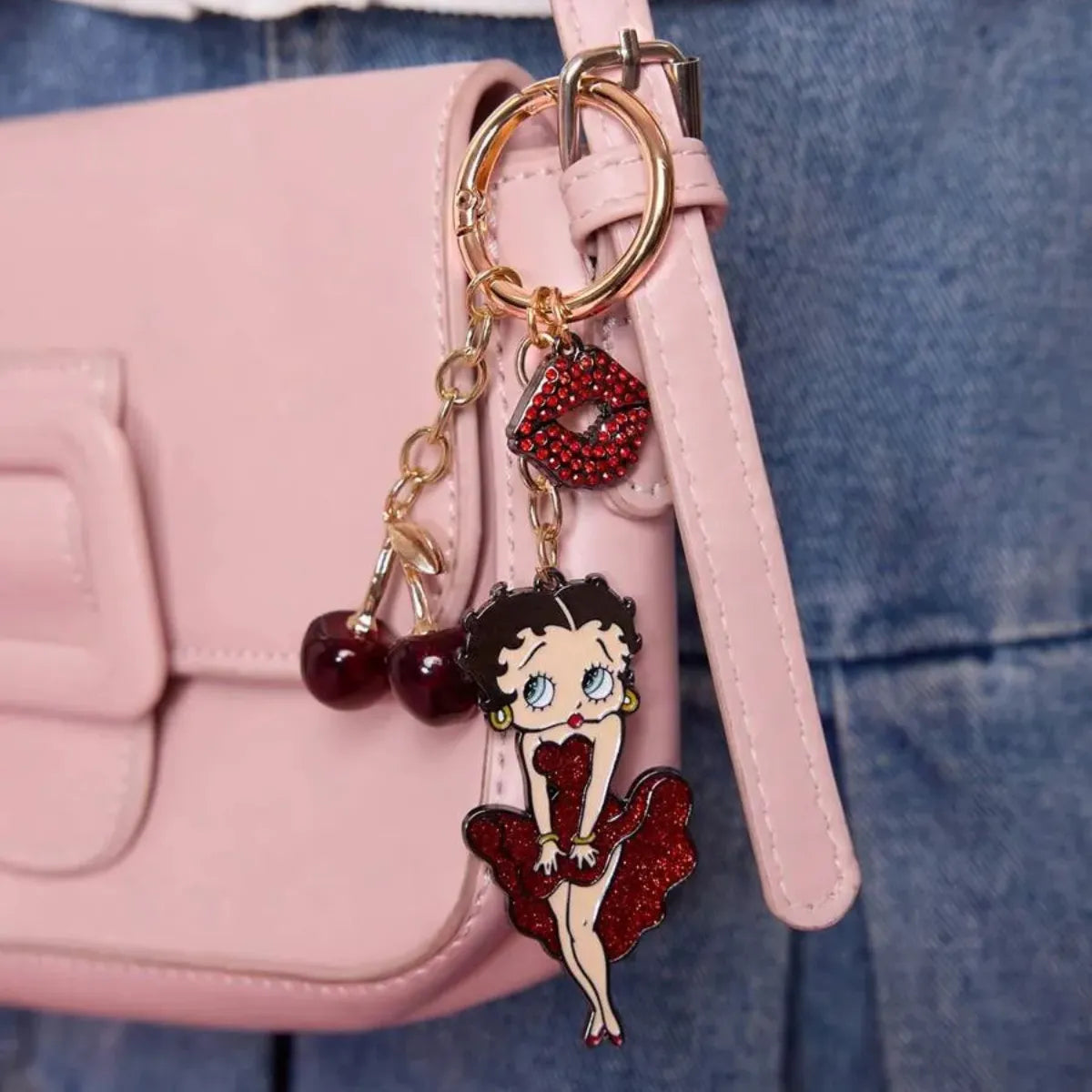 Chaveiro Betty Boop Cereja Strass Vermelho Metal Pingente