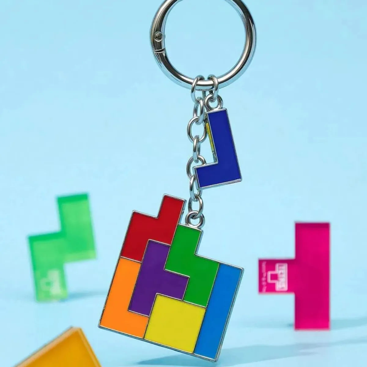 Chaveiro Tetris Metal Esmaltado Peças Coloridas Gamer Retrô
