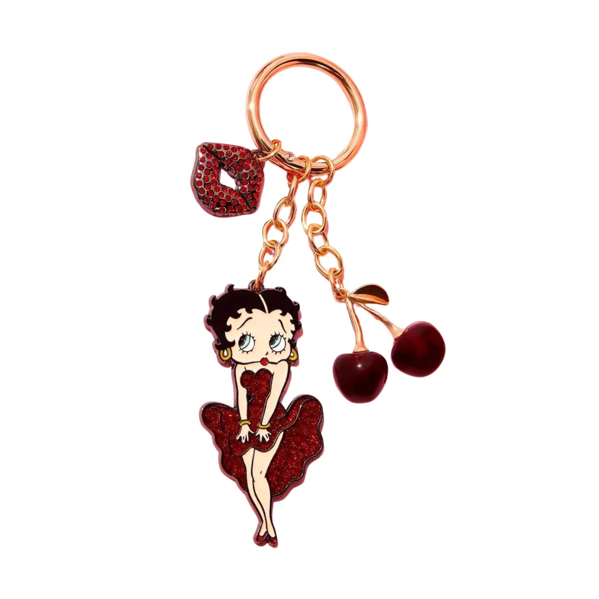 Chaveiro Betty Boop Cereja Strass Vermelho Metal Pingente
