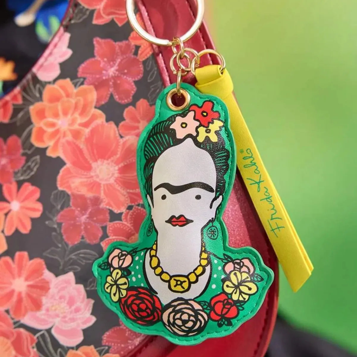 Chaveiro Frida Kahlo Floral Verde Dourado