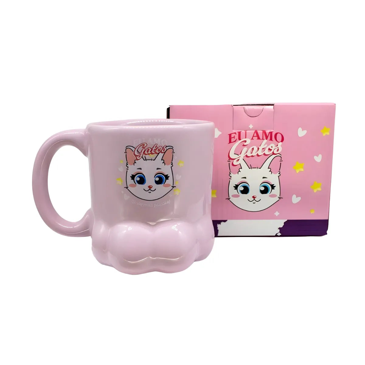Caneca Pata Eu Amo Gatos Felina Pink 3D 350ml