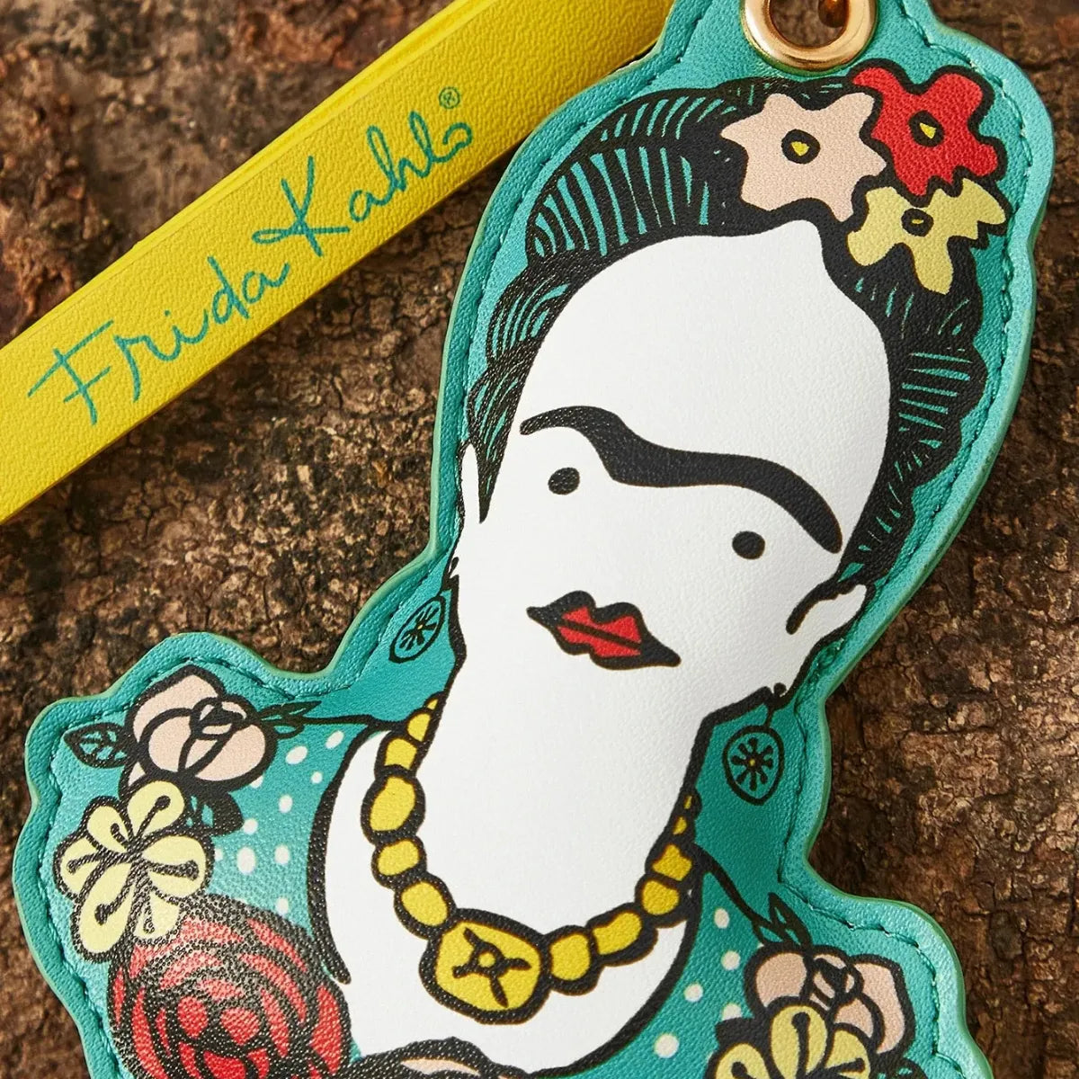 Chaveiro Frida Kahlo Floral Verde Dourado
