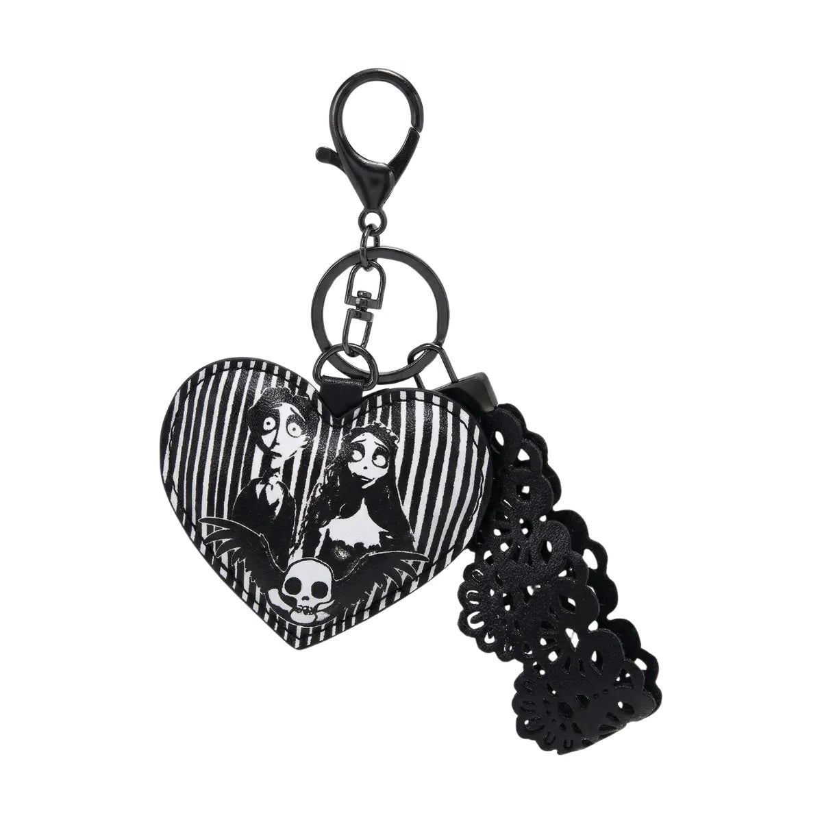 Chaveiro Noiva Cadáver Tim Burton Coração Preto e Branco