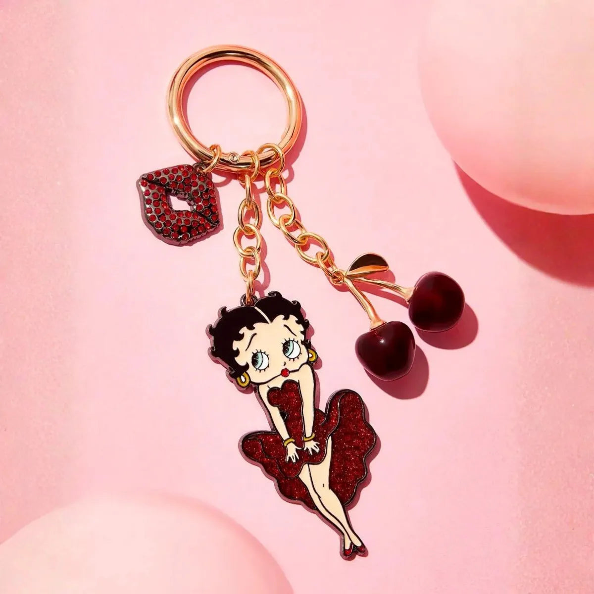 Chaveiro Betty Boop Cereja Strass Vermelho Metal Pingente