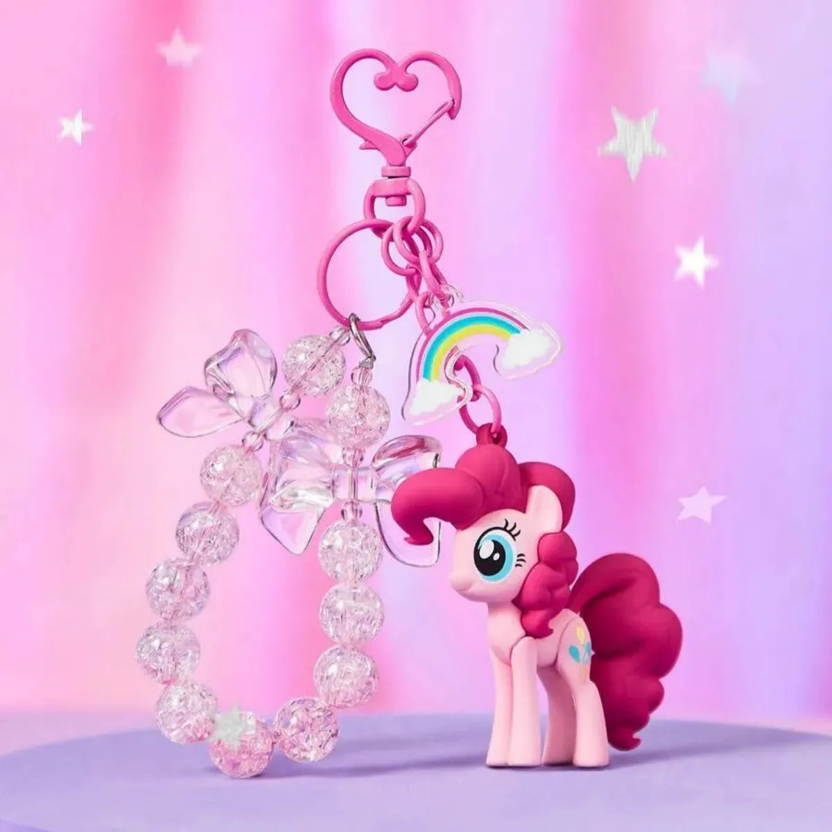 Chaveiro My Little Pony Pinkie Pie 3D Rosa Contas Arco-Íris