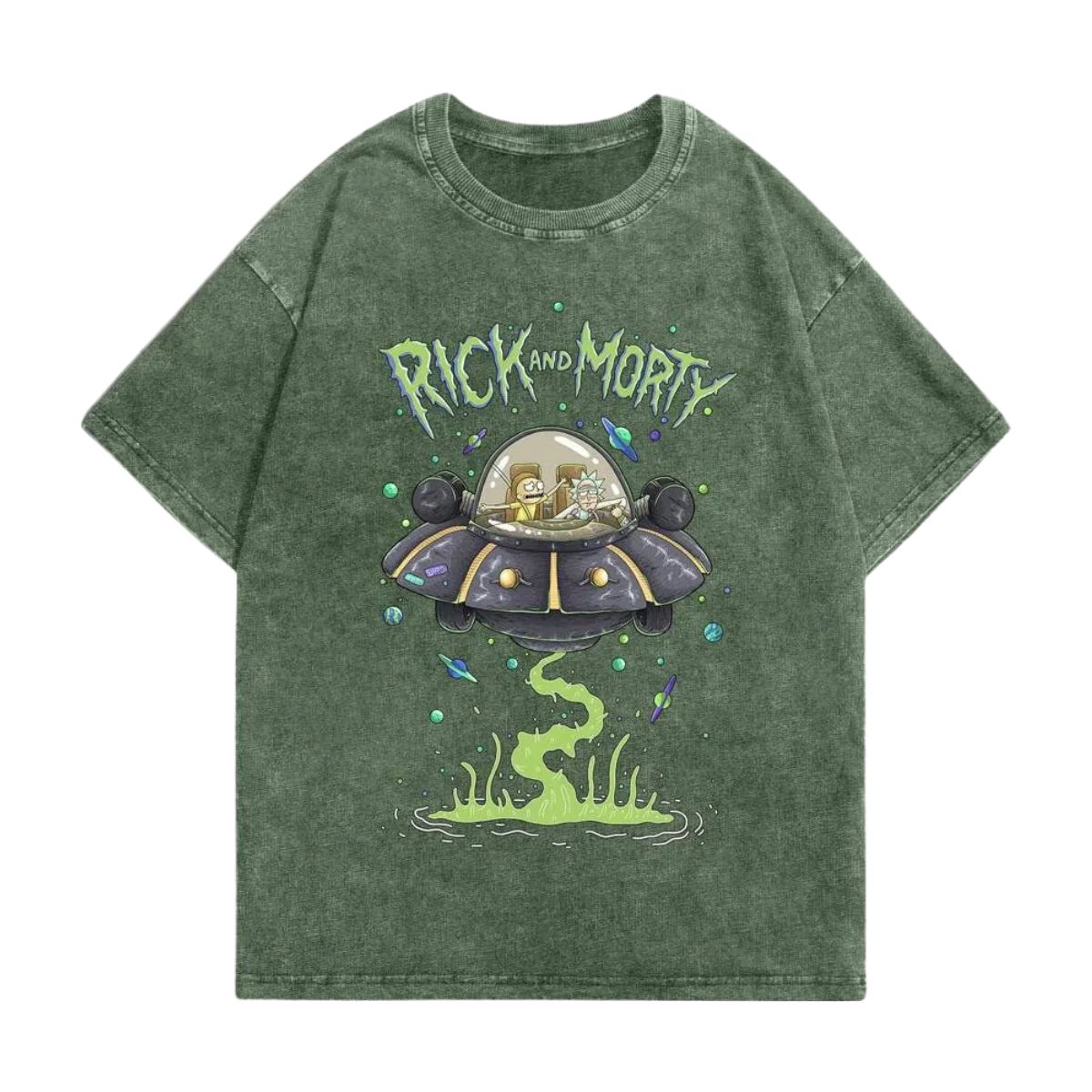 Camiseta Rick e Morty Verde Marmorizado 160g