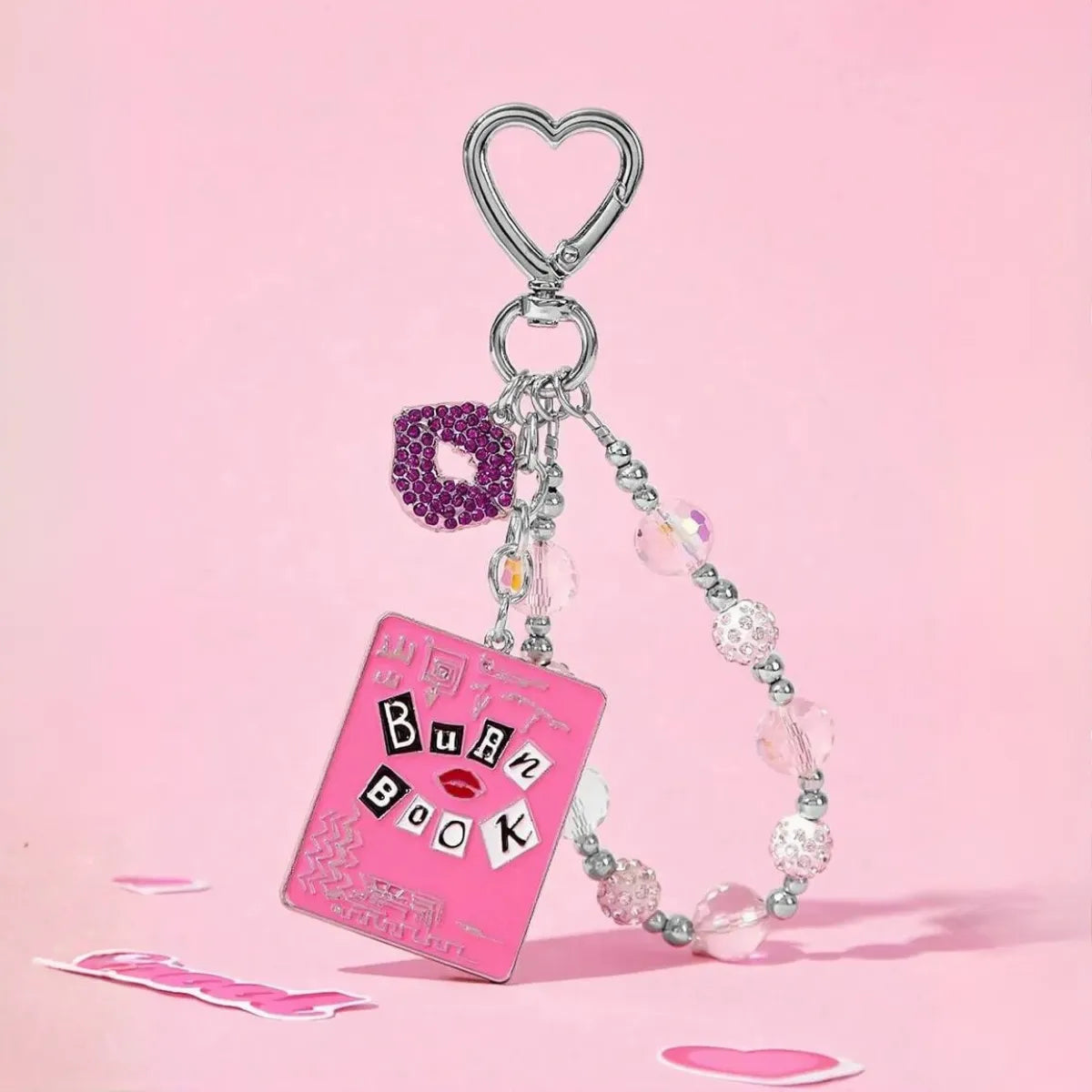 Chaveiro Mean Girls Burn Book Rosa Metal Contas Cristal